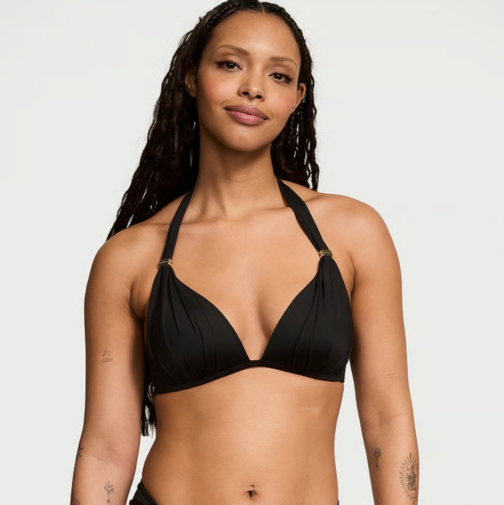 HP! Victoria's Secret Swim Black Essential Harlow Halter Push-Up Bikini Top Like